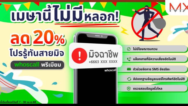 Whoscall แจกโปรโมชันสุดคุ้ม! ลด 20% ทุกแพ็กเกจพรีเมียม ถึง 30 เมษายน 2568