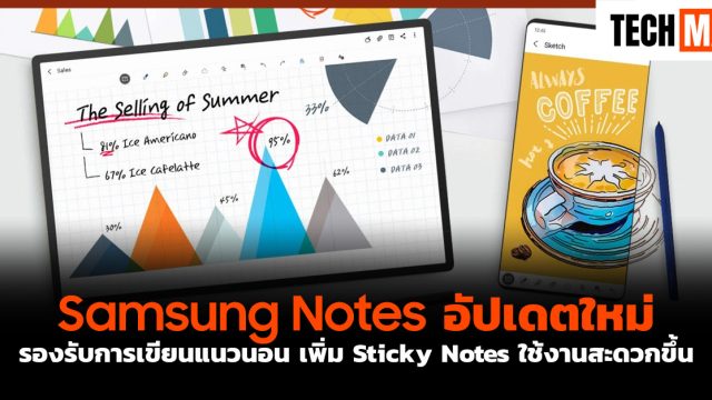 Samsung Notes อัปเดตใหม่ รองรับการเขียนแนวนอน เพิ่ม Sticky Notes ใช้งานสะดวกขึ้น