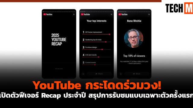 YouTube กระโดดร่วมวง! เปิดตัวฟีเจอร์ Recap ประจำปี สรุปการรับชมแบบเฉพาะตัวครั้งแรก