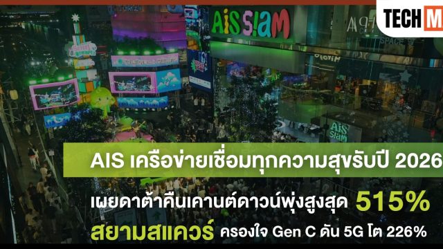 AIS เผย Data คืนเคานต์ดาวน์พุ่ง สูงสุด 515% สยามสแควร์ฮอตครองใจ Gen C ดัน 5G โต 226%