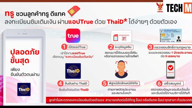 ทรู เปิดลงทะเบียนซิมเติมเงินผ่านแอปด้วย ThaiD สะดวกขึ้น ปลอดภัย ไม่ต้องไปศูนย์